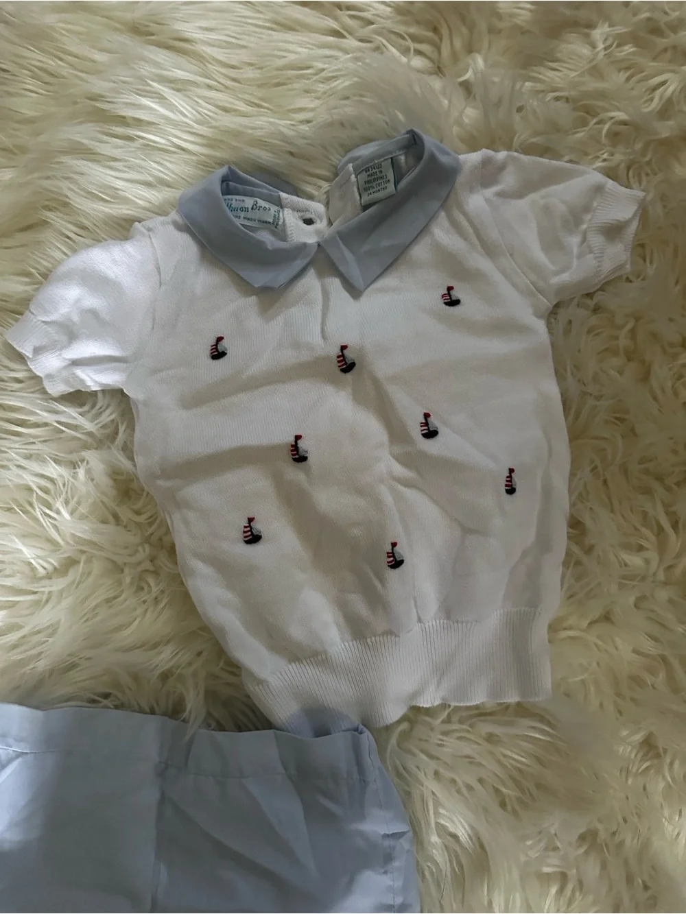 Boys Sailboat Short Sleeve Shorts Sweater Set 24m